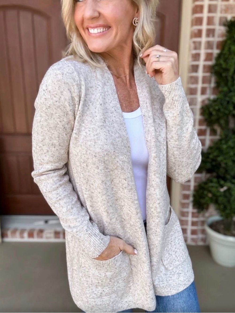 Staccato Cream Open-Front Pocket Cardigan